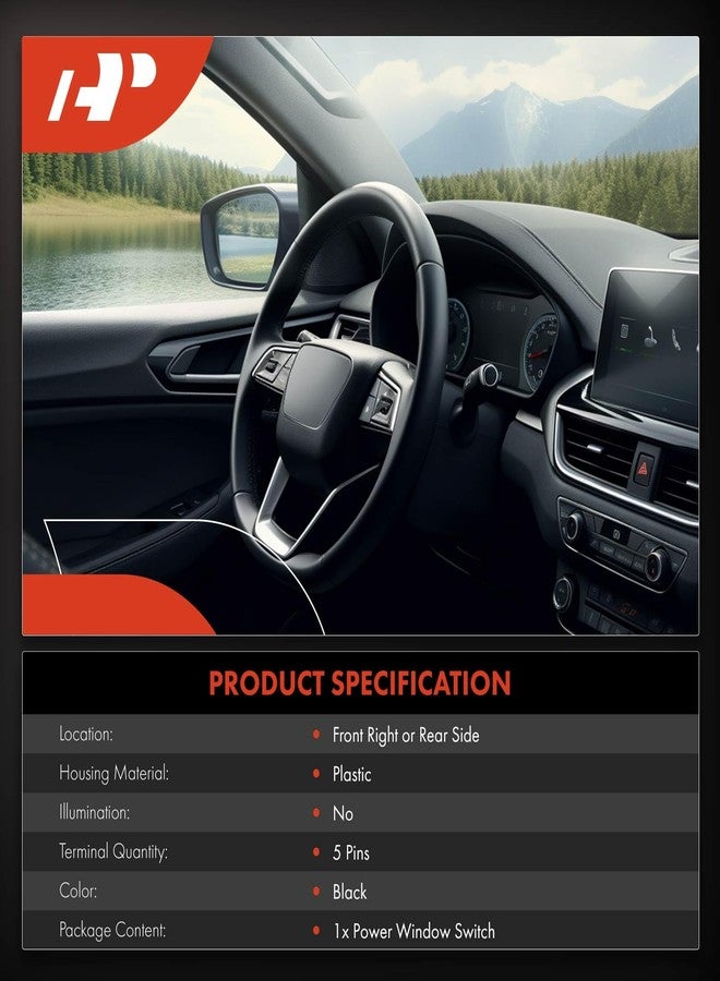 A-Premium Power Window Switch Compatible with Nissan Rogue 2008, Versa 2007/2010-2013, Pathfinder 2004, Cube, Pathfinder Armada, Versa Note, Front Right or Rear Side, Replace# 25411-1FA0A, 25411AX010 - Image 2